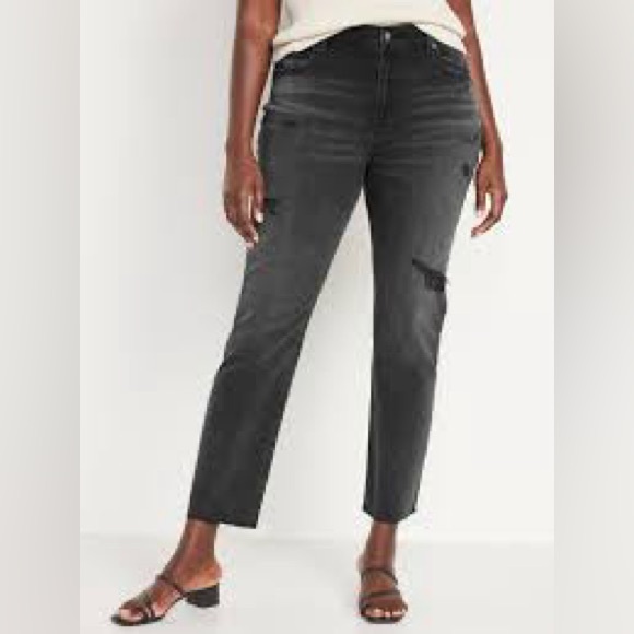 Old Navy Mid-Rise Boyfriend Straight Ripped Black, Gray Jeans, Size 10 - Picture 3 of 16